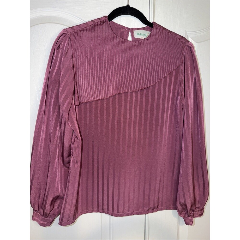 Vintage Bethany Blouse Womens 11/12 Purple Retro 70s Dainty Secretary to Disco